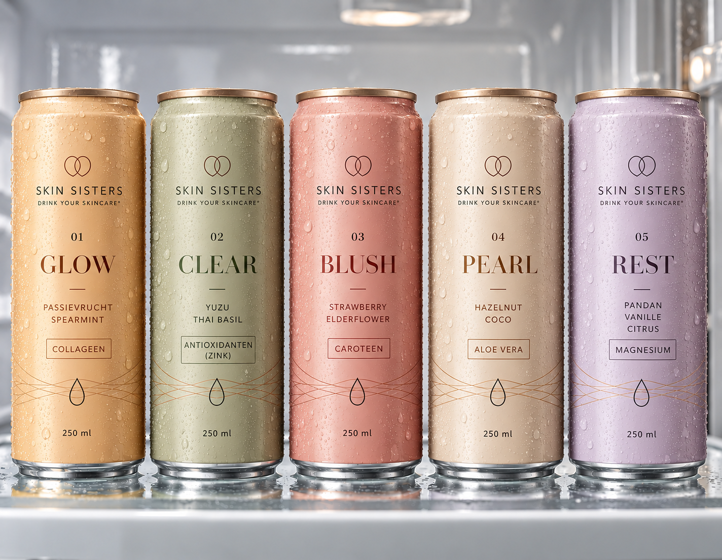 Five Skin Sisters Beauty Water cans